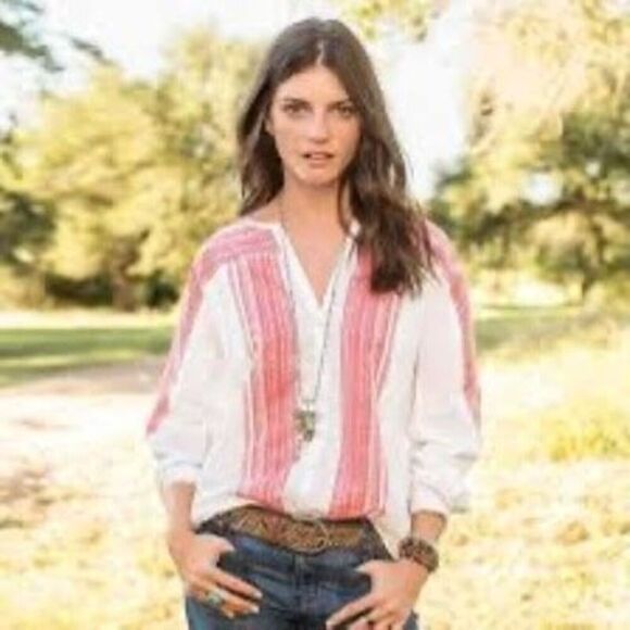 Sundance Elian Embroidered Striped Button Down Shirt Sz 10 - Picture 1 of 9